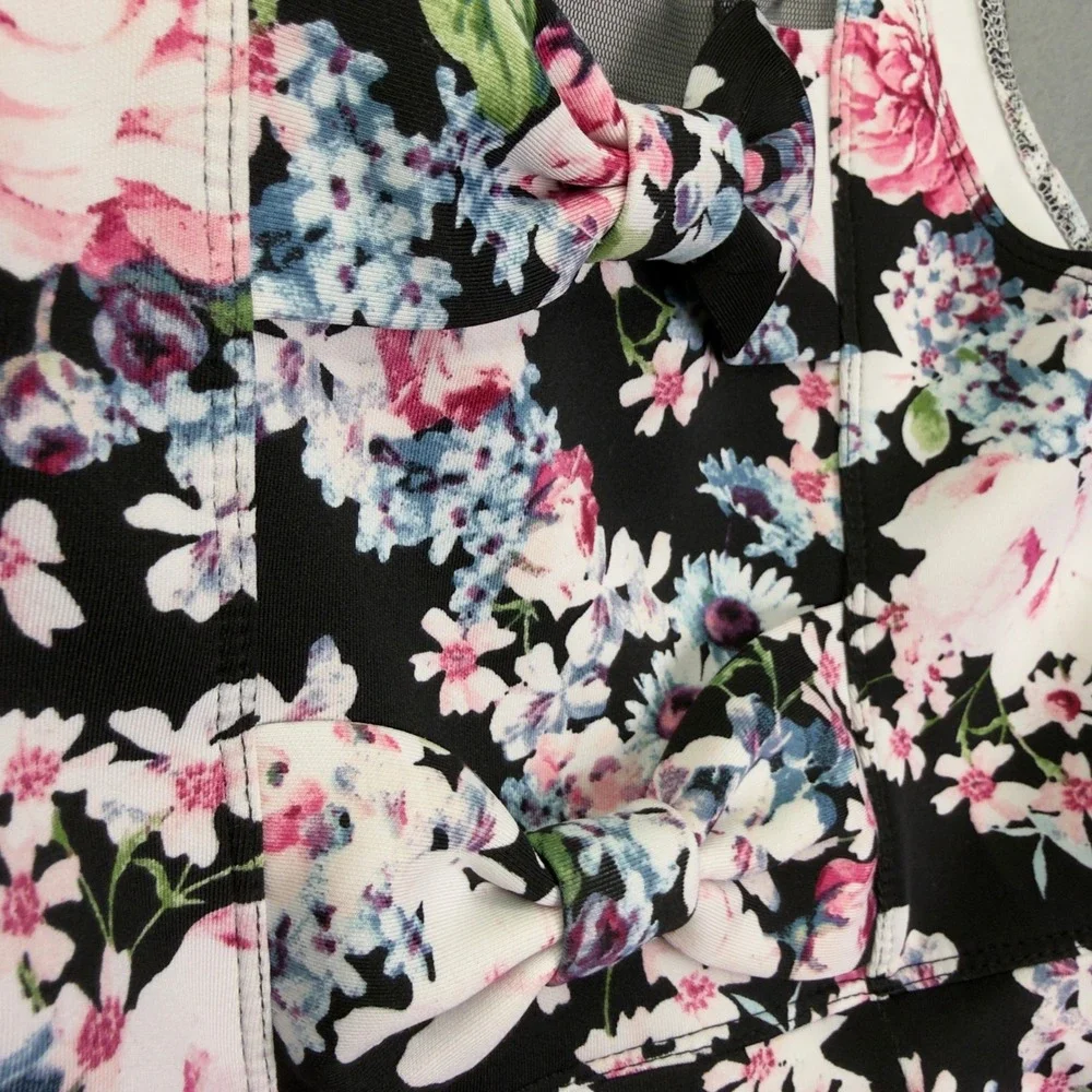 Abercrombie Kids Floral Fit and Flare Dress Size 9/10 Black Sleeveless Skater